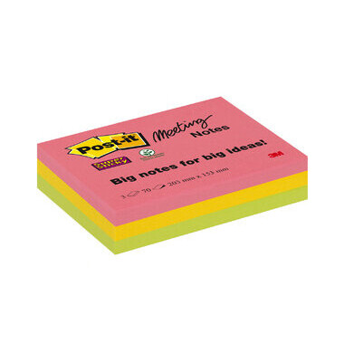 Haftnotizen 8670-3SS-EU, Super Sticky Meeting Notes, 203x152mm, farbig sortiert (guavapink/ultragelb/limonengr&uuml;n), rechteckig