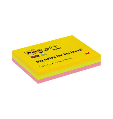 Haftnotizen 6445-3SS-EU, Super Sticky Meeting Notes, 101x152mm, gelb/grün/pink, rechteckig