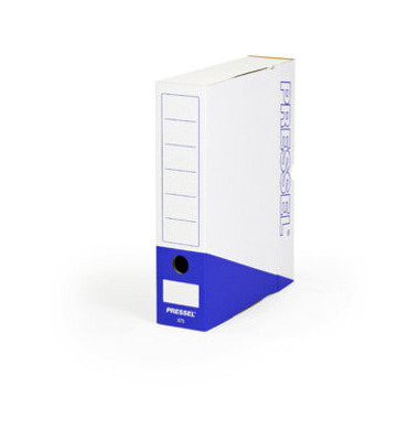 Archivbox, Steckverschluss, A4, 7,5x26x32cm, weiß/blau
