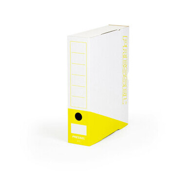 Archivbox, Steckverschluss, A4, 7,5x26x32cm, weiß/gelb