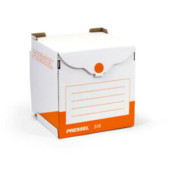 Archivbox S10, Wellpappe, Klettverschluss, 33x31x34cm, weiß/orange