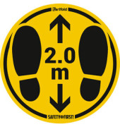 Etikett, Abstand halten (2 m) – Fußabdruck, Ø: 350 mm, gelb
