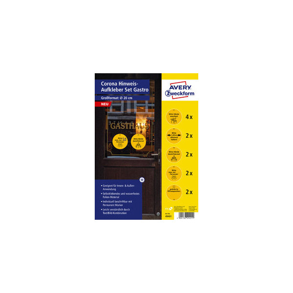 AVERY® Zweckform Klebeetiketten 49400 Corona Designs speziell für Gastro beschreibbar rund gelb 12 Stück