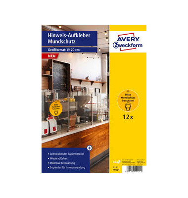 Etikett, Bitte Mundschutz benutzen!, sk, abl&ouml;sbar, &Oslash;: 200 mm, gelb