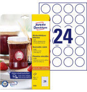 Etikett, A4-Bg., ablösbar, rund, Ø: 40 mm, weiß