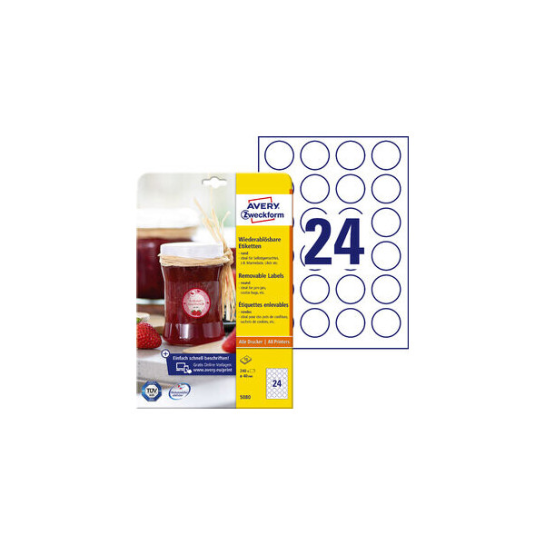 4004182050804 - AVERY® Zweckform Klebeetiketten blanko Ø 40 mm rund für alle Drucker weiß