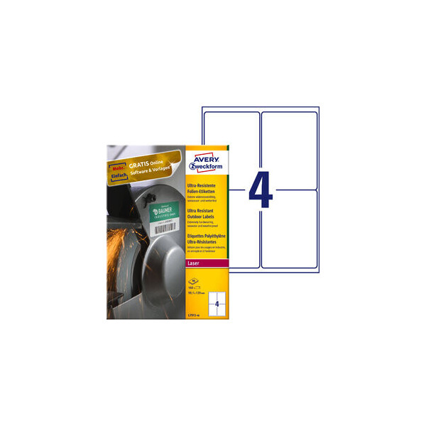 4004182050019 - AVERY Zweckform Ultra-Resistent Etiketten L7915-40 Selbsthaftend DIN A4 Weiß 991 x 139 mm 40 Blatt à 4 Etiketten