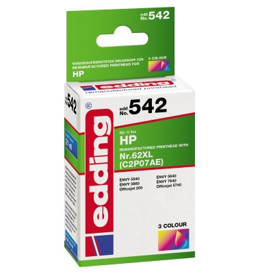 Druckerpatrone EDD-542 18-542 (kompatibel zu HP 62XL), color (cyan/magenta/gelb), ca. 765 Seiten mehrfarbig