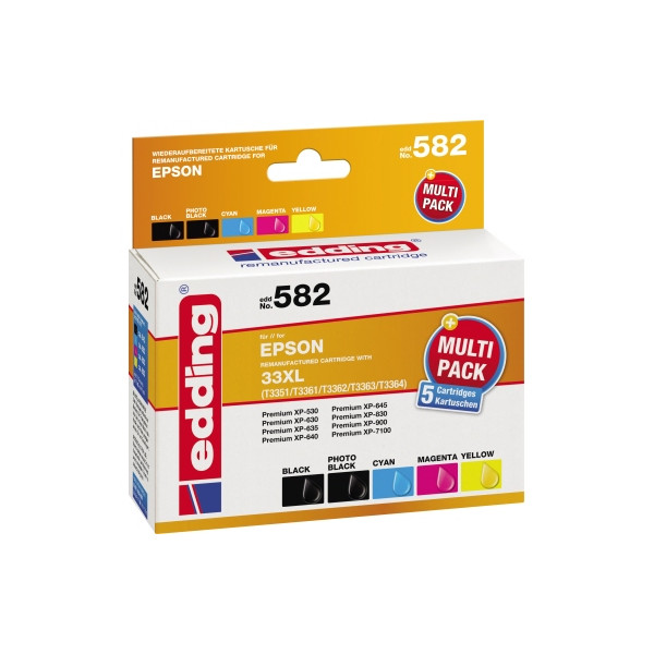 4057305033352 - Druckerpatrone ersetzt Epson 33XL T3351 T3361 T3362 T3363 T3364 Kompatibel Kombi-Pack Schwarz Photo Schwarz Cyan Magenta Gelb EDD-582 18-582