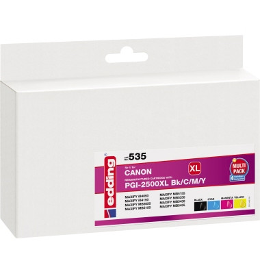 Druckerpatrone EDD-535 18-535 (kompatibel zu Canon PGI-2500 XL BK/M/C/Y), schwarz/cyan/magenta/yellow, ca. 2500 / 3x 1765 Seiten
