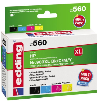 Druckerpatrone EDD-560 18-560 (kompatibel zu HP 903XL), schwarz/cyan/magenta/gelb, ca. 950 / 3x 850 Seiten
