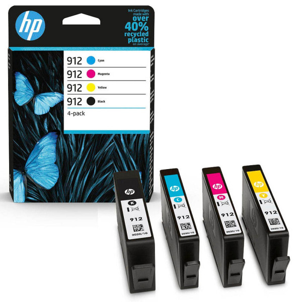HP Druckerpatrone 912 6ZC74AE (kompatibel zu HP OfficeJet Pro 8012), schwarz/cyan/magenta/gelb, ca. 1x 300, 3x 315 Seiten 019512235 4 Stück