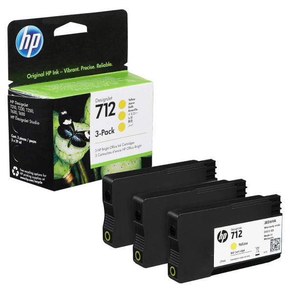 0193905352883 - Hewlett Packard 712 3er-Pack gelb DesignJet Druckerpatronen 3ED79A 29 ml (3ED79A)