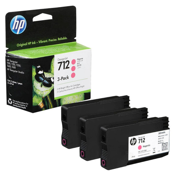 0193905352876 - Hewlett Packard 712 3er-Pack magenta DesignJet Druckerpatronen 3ED78A 29 ml (3ED78A)