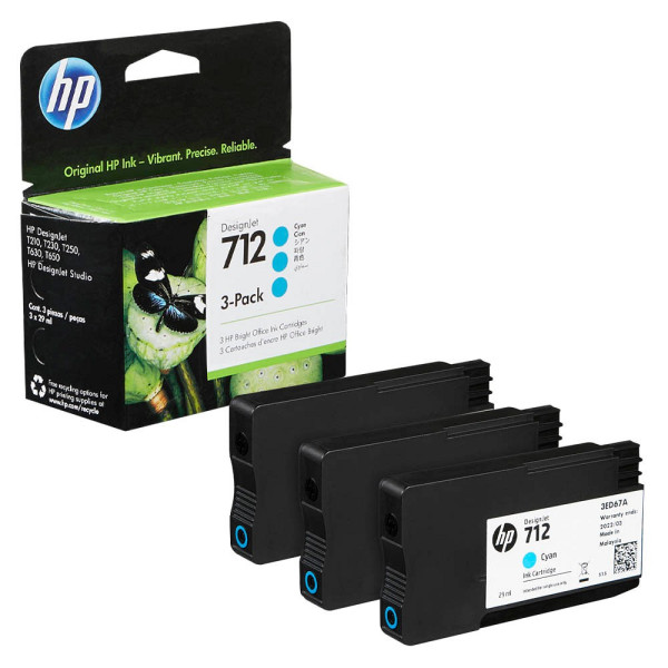 0193905352869 - Hewlett Packard - hp 712 3er-Pack Cyan DesignJet Druckerpatronen 3ED77A 29 ml (3ED77A)