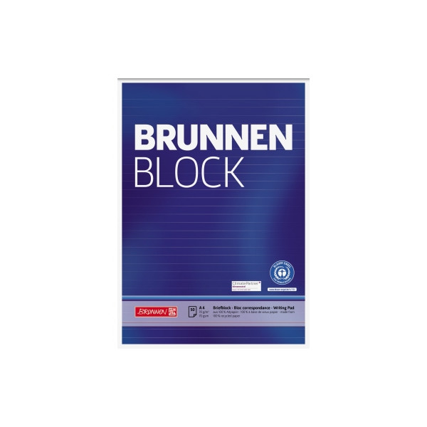 4003273573673 - Briefblock 105261701 Recycling Lineatur 21   liniert A4 70g blau 50 Blatt 4003273573673 Brunnen