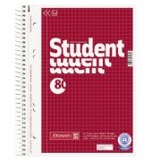 Collegeblock 10-6787201 Student Recycling, Lineatur 28 / kariert mit Rand innen/außen, A5, 70g, rot, 80 Blatt