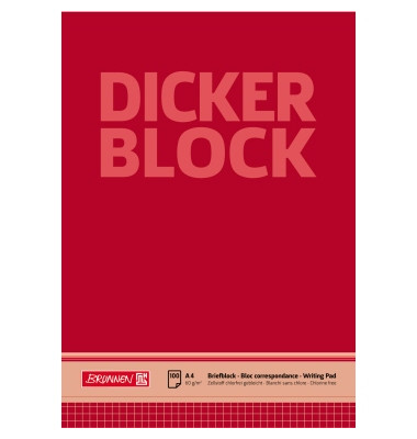 Briefblock 1052688, Lineatur 22 / kariert, A4, 60g, rot, 100 Blatt