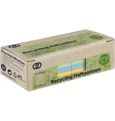 Haftnotizen 5867, oeco Recycling, 50x40mm, grün/gelb/rosa/blau, rechteckig