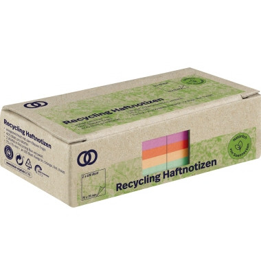 Haftnotizen 5873, oeco Recycling, 75x75mm, kiwigrün/orange/rot/violett, quadratisch