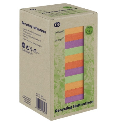 Haftnotizen 5875, oeco Recycling, 75x75mm, kiwigrün/orange/rot/violett, quadratisch