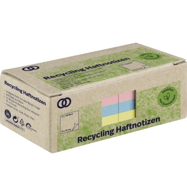 Haftnotizen 5877, oeco Recycling, 75x75mm, grün/gelb/rosa/blau, quadratisch