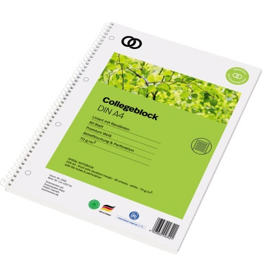 Collegeblock 2366 oeco Recycling, Lineatur 21 / liniert mit Rand innen, A4, 70g, grün, 80 Blatt Collegeblock 2366 oeco Recycling, Lineatur 21 / liniert mit Rand innen, A4, 70g, grün, 80 Blatt