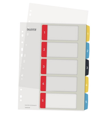 Kunststoffregister Cosy 1240-00-00, 1 bis 5, A4+, 0,3 mm, farbige Taben, 5-teilig