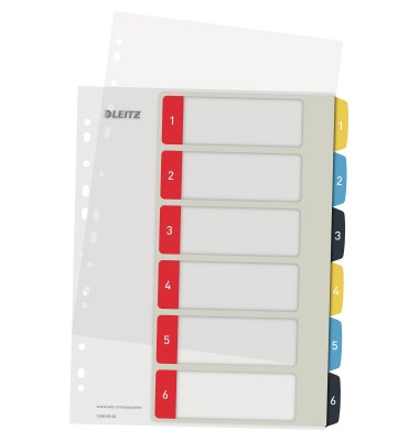 Kunststoffregister Cosy 1246-00-00, 1 bis 6, A4+, 0,30 mm, farbige Taben, 6-teilig