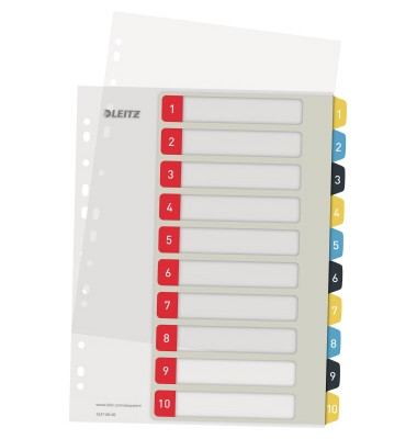 Kunststoffregister Cosy 1247-00-00, 1 bis 10, A4+, 0,3mm, farbige Taben, 10-teilig