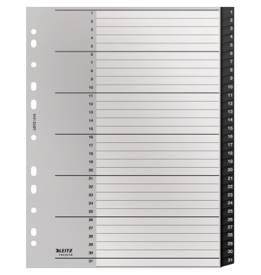 Kunststoffregister recycle 1218-00-00, 1 bis 31, A4, 115&micro;m, schwarz Taben, 31-teilig