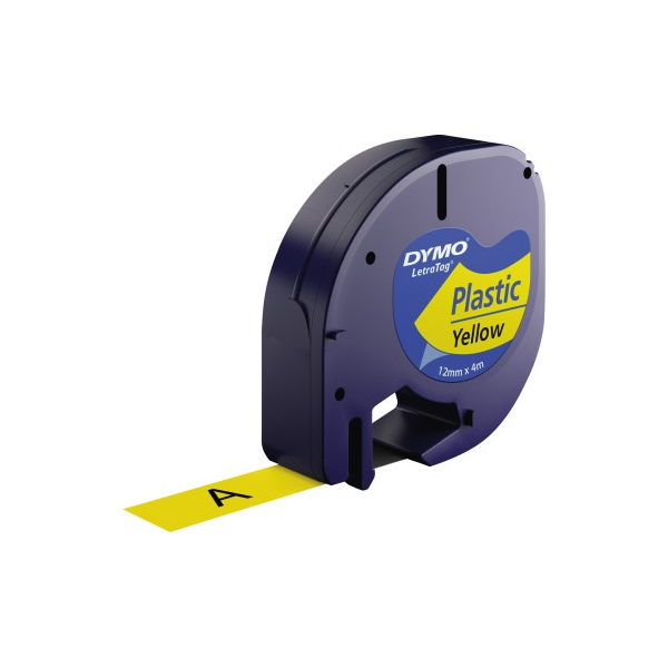 5411313912020 - DYMO Original LetraTag Etikettenband | schwarz auf gelb | 12 mm x 4 m | selbstklebendes Kunststoffetiketten | für LetraTag-Beschriftungsgerät