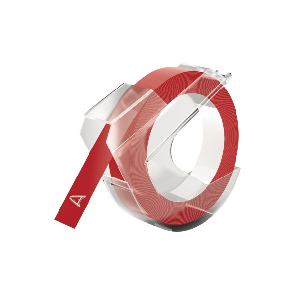 3026985201024 - DYMO Authentic Prägeetikettenband | 9 mm x 3 m Rolle | Weißer Druck auf Rot | Selbstklebend | für Prägeetikettenhersteller | 1 Karton x 10 Rollen