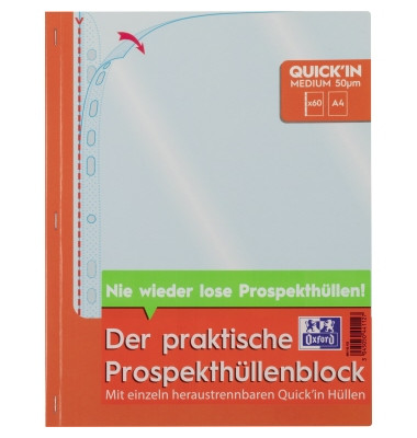 Prospekth&uuml;llen QuickIn 400143153 mit Quick&acute;In &Ouml;ffnung, A4 glasklar glatt, oben offen, 0,05mm
