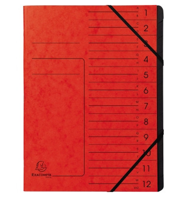 Ordnungsmappe 541205E, 1-12, rot, A4, 12 F&auml;cher