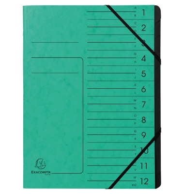 Ordnungsmappe 541203E, 1-12, gr&uuml;n, A4, 12 F&auml;cher