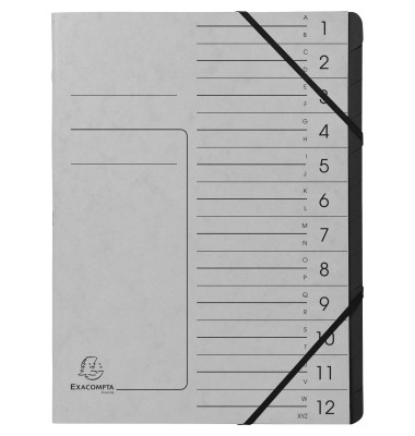 Ordnungsmappe 541211E, 1-12, grau, A4, 12 F&auml;cher