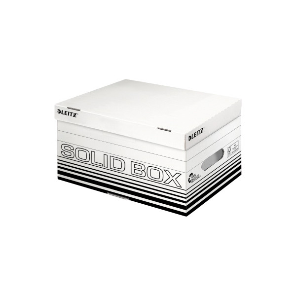 10 Stück Leitz Archivbox Solid 6117-00-01, A4, weiß/schwarz, innen 34,8x24,5x18,2cm (TxBxH), Wellpappe 4002432117925 Leitz