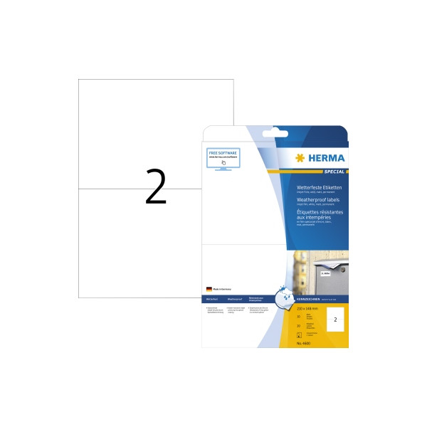 4008705046008 - 20 HERMA wetterfeste Folienetiketten 4600 weiß 2100 x 1480 mm
