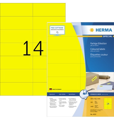 Etiketten Special 4555, gelb, 105x42,3mm, rechteckig