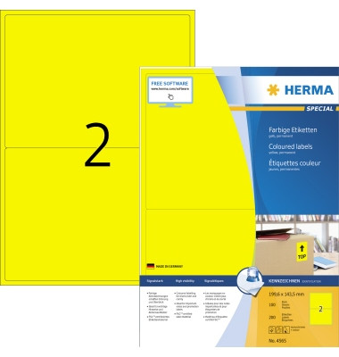 Etiketten Special 4565, gelb, 199,6x143,5mm, rechteckig