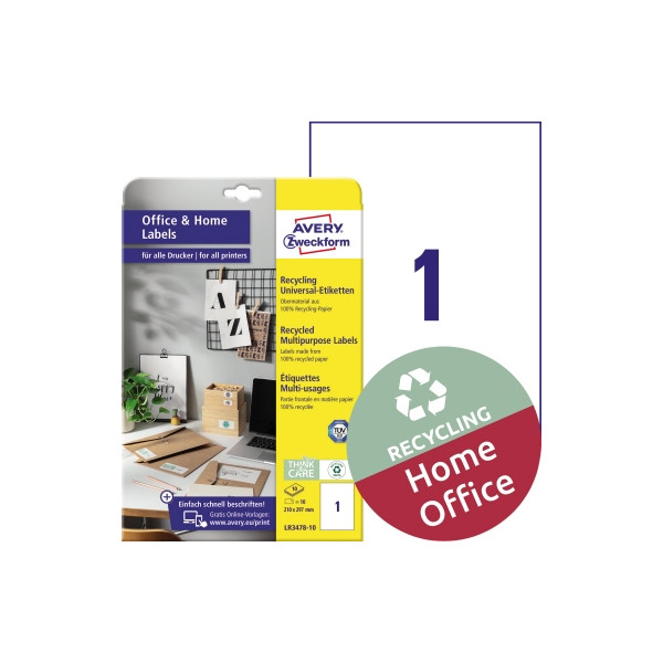 4004182334782 - Etiketten Recycling LR3478-10 weiß 210x297mm rechteckig  4004182334782 AVERY Zweckform