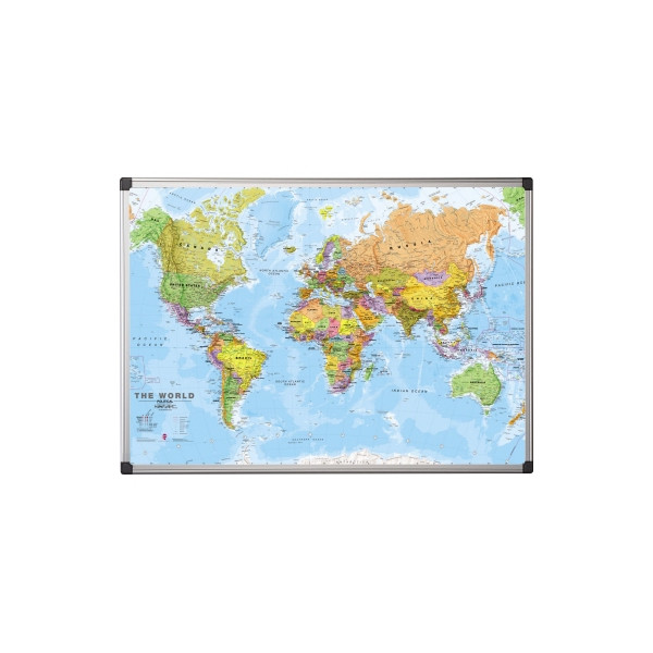 5603750810803 - Landkartentafel Welt MAP0100802 120x90cm lackiert Aluminiumrahmen 5603750810803 Bi-Office