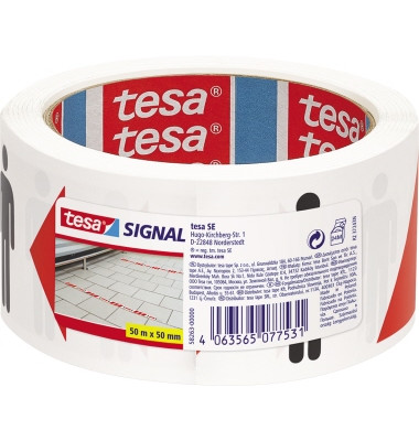 Signalpackband 58263-00000, Abstand halten, 50mm x 50m, 56my, wei&szlig;/rot