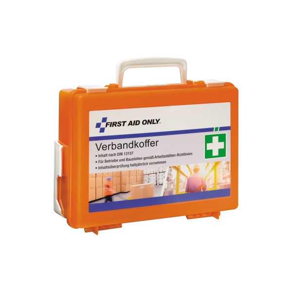 4027521516724 - Erste-Hilfe-Koffer First Aid Only mit 100-teiligem Inhalt gemäß DIN 13157 Tragegriff Wandhalterung B 267 x T 90 x H 211 mm Kunststoff orange