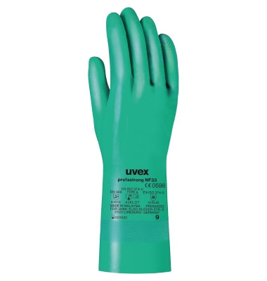 Chemikalienschutzhandschuhe profastrong NF 33, Nitril-Kautschuk (NBR), gr&uuml;n, Gr&ouml;&szlig;e 9 / L