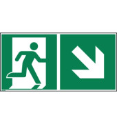Hinweisschild Rettungsweg rechts abwärts ISO 7010 300x150mm PVC