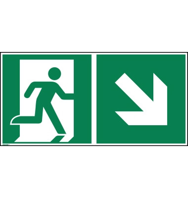 Hinweisschild Rettungsweg rechts abwärts ISO 7010 300x150mm PVC
