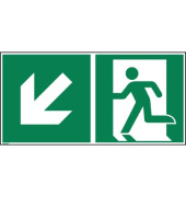 Hinweisschild Rettungsweg links abwärts ISO 7010 300x150mm PVC