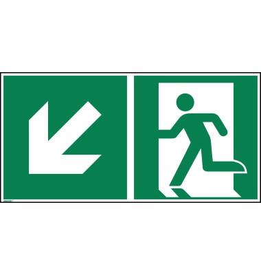 Hinweisschild Rettungsweg links abwärts ISO 7010 300x150mm PVC